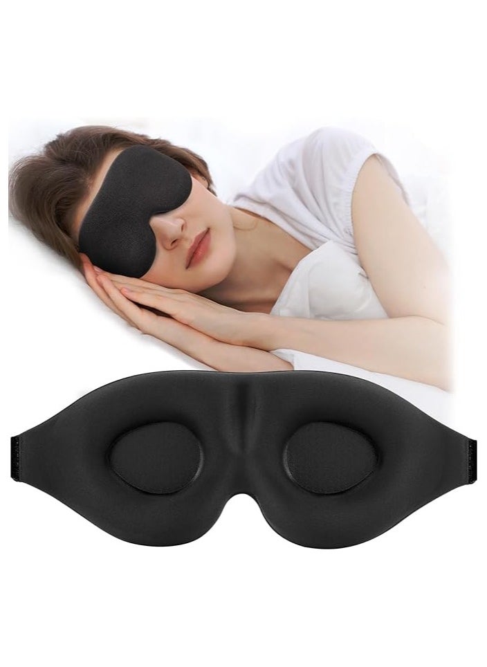 Saudi Deals 3D Contoured Sleep Mask for Women & Men, Luxury Light-Blocking Eye Mask with Carry Pouch, Adjustable Strap for Travel and Naps, Black  - Image 1
