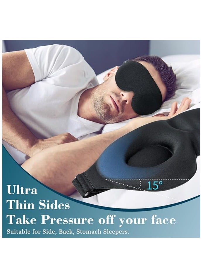 Saudi Deals 3D Contoured Sleep Mask for Women & Men, Luxury Light-Blocking Eye Mask with Carry Pouch, Adjustable Strap for Travel and Naps, Black  - Image 3