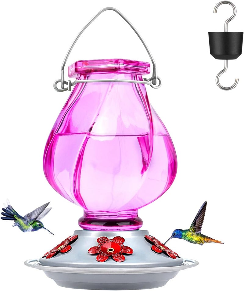 BOLITE Hummingbird Feeder, BOLITE Glass Hummingbird Feeders for Outdoors Hanging, with Ant Moat and Five Feeding Ports, 22 Ounces, Leak Proof, Purple Bottle - Image 1
