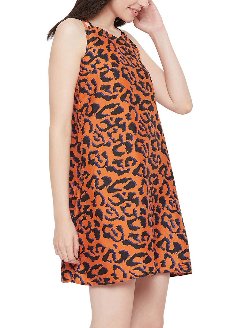 Clovia Women's Crepe Animal Print Knee Length Night Dress (NS1303P06L_Brown_L) - Image 3