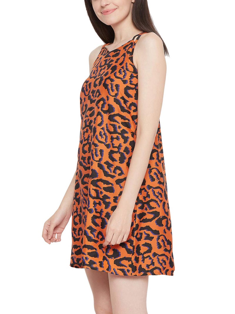 Clovia Women's Crepe Animal Print Knee Length Night Dress (NS1303P06L_Brown_L) - Image 2