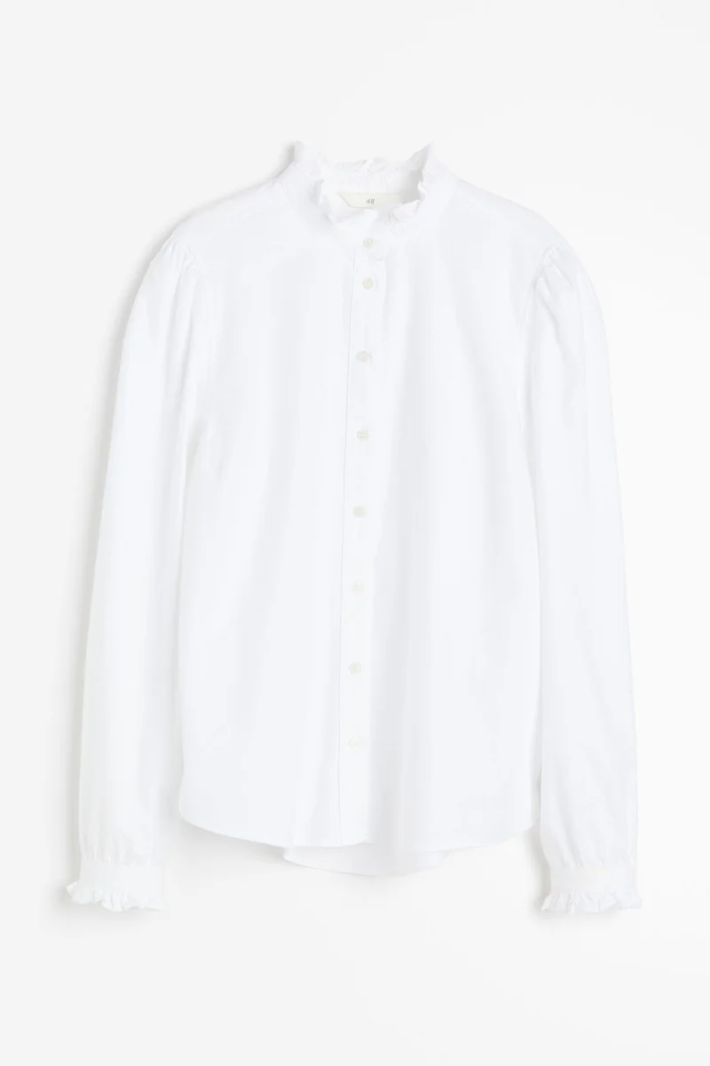 H&M Frill-trimmed Oxford blouse