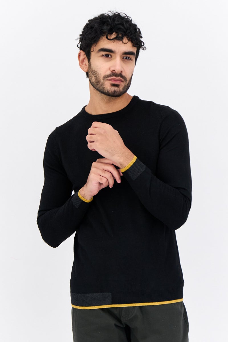 Sorbino Men Crew Neck Long Sleeve Textured Sweater, Black - Image 1