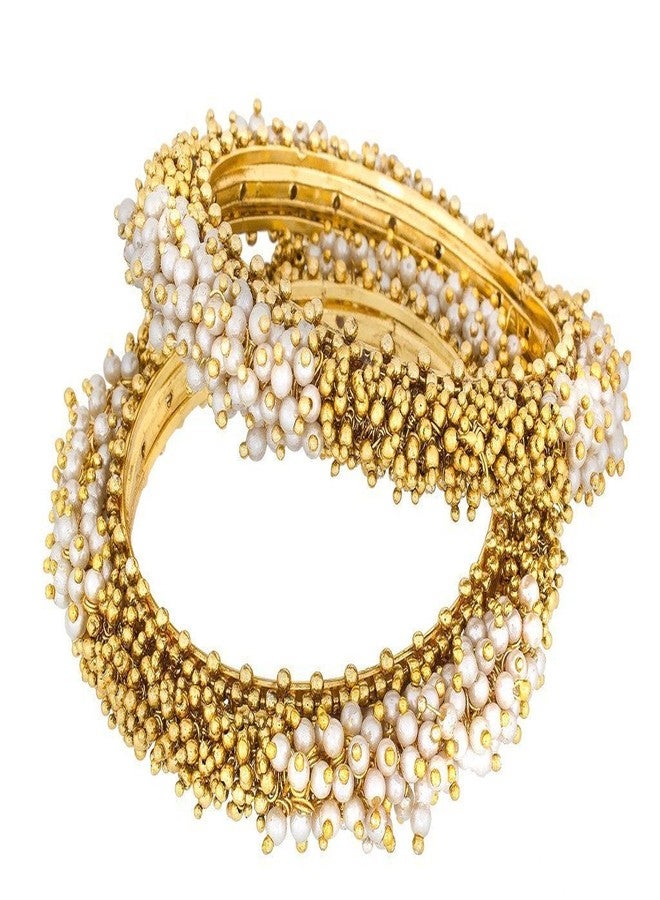 ZIVOM® Cluster Pearls Antique 22K Gold Plated Bangle Set Of 2 (Pair) For Women Gift - Image 3