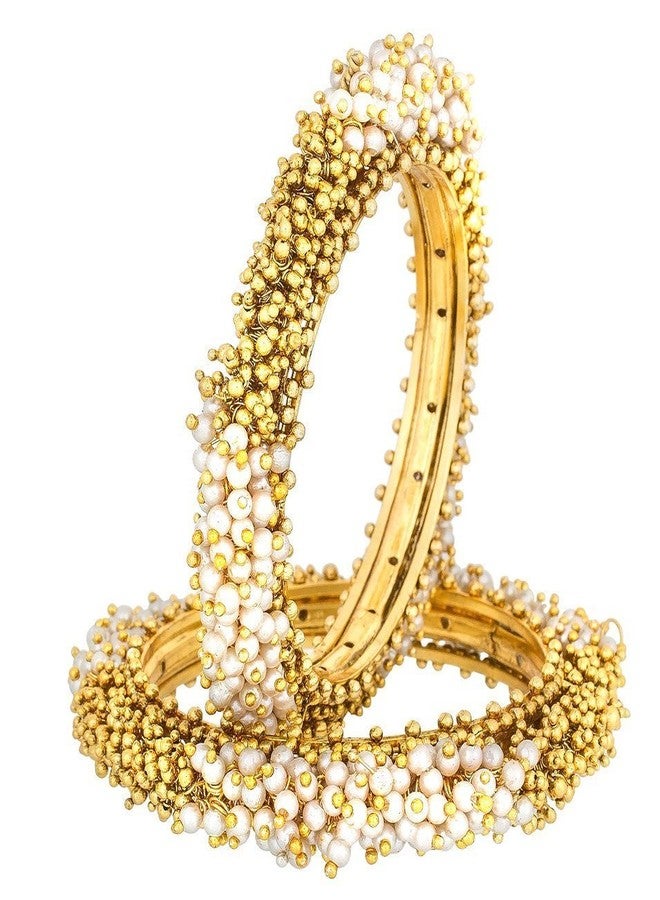 ZIVOM® Cluster Pearls Antique 22K Gold Plated Bangle Set Of 2 (Pair) For Women Gift - Image 1