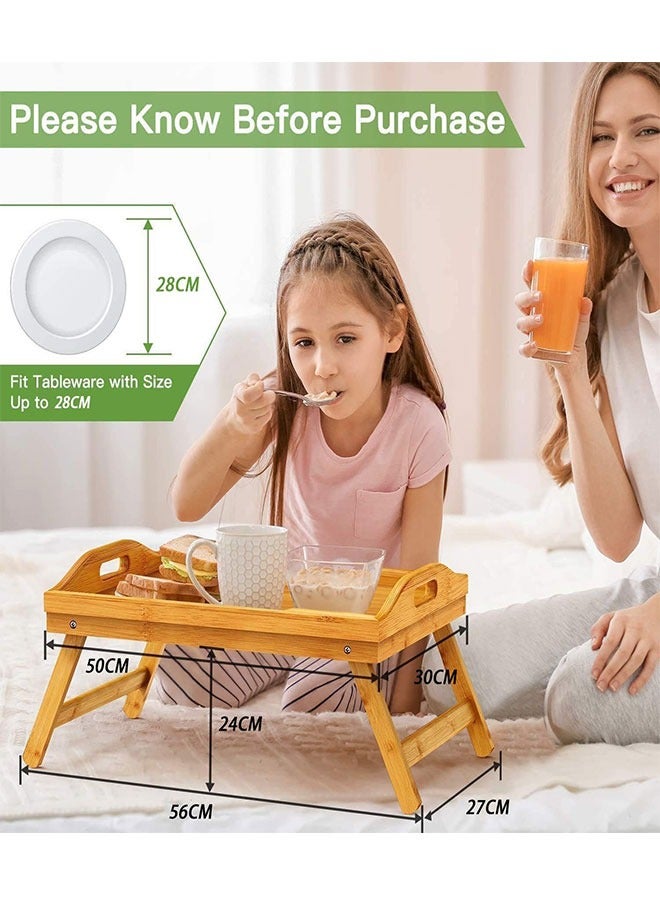 طاولة سرير قابلة للطي، صينية إفطار من الخيزران، مكتب كمبيوتر محمول مع مقابض وأرجل قابلة للطي للتخييم والعمل والقراءة والدراسة والإفطار وتناول الوجبات الخفيفة - صينية طعام طاولة قابلة للطي - Image 2