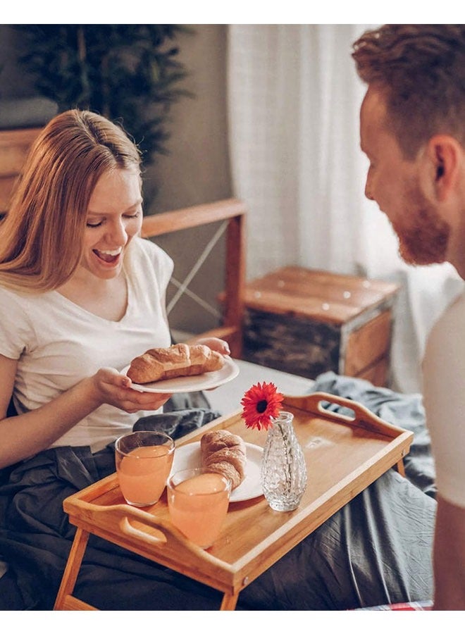 طاولة سرير قابلة للطي، صينية إفطار من الخيزران، مكتب كمبيوتر محمول مع مقابض وأرجل قابلة للطي للتخييم والعمل والقراءة والدراسة والإفطار وتناول الوجبات الخفيفة - صينية طعام طاولة قابلة للطي - Image 4