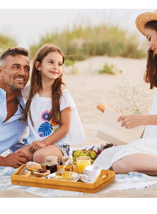 طاولة سرير قابلة للطي، صينية إفطار من الخيزران، مكتب كمبيوتر محمول مع مقابض وأرجل قابلة للطي للتخييم والعمل والقراءة والدراسة والإفطار وتناول الوجبات الخفيفة - صينية طعام طاولة قابلة للطي - Image 5