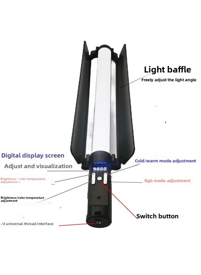 General Full Color RGB Beauty Fill Light Photo LED Live Photography Handheld Stick Light Double Color Temperature Outdoor Portable Atmosphere Light-Light Source Color:Rgb Rod Light Baffle Model  - Image 3