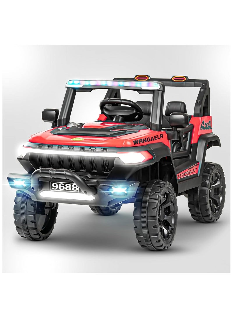 BAYBEE Wagon Battery Operated Jeep for Kids Rechargeable Battery Car for Kids with Music Led Light Ride On Kids Car Jeep Racing Baby Big Car Electric Car for Kids Childrens Boy Girl Red - Image 1