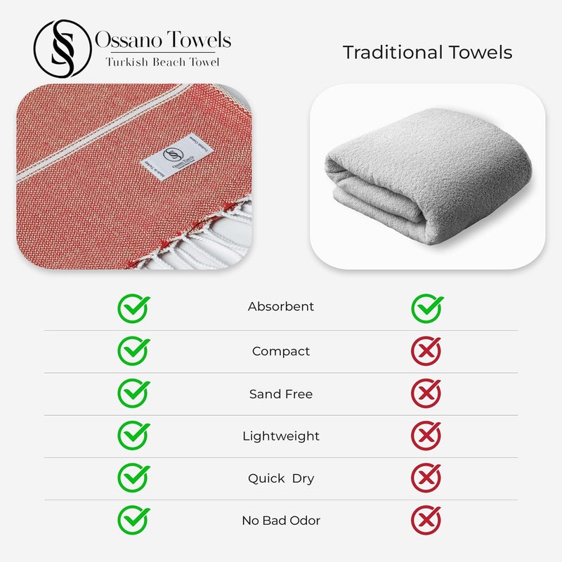Ossano Turkish Beach Towel Striped & Soft Extra Large (39" x 71") - Quick Dry, Versatile and Functional as Yoga Mat, Gym, Outdoor and Shower Towel, Travel and Picnic Blanket - Red - Image 4