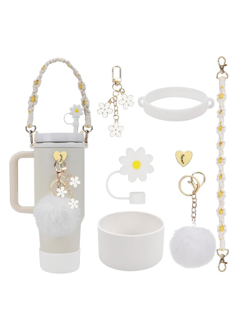 Stanley Cup Accessory Set - Water Bottle Handle Strap, Siliocne Stanley Cup Boots, Stanley Cup Straw Cover, Stanley Cup Accessories for Stanley Cup 800 ml - 1100 ml Tumbler (White)  - Image 1