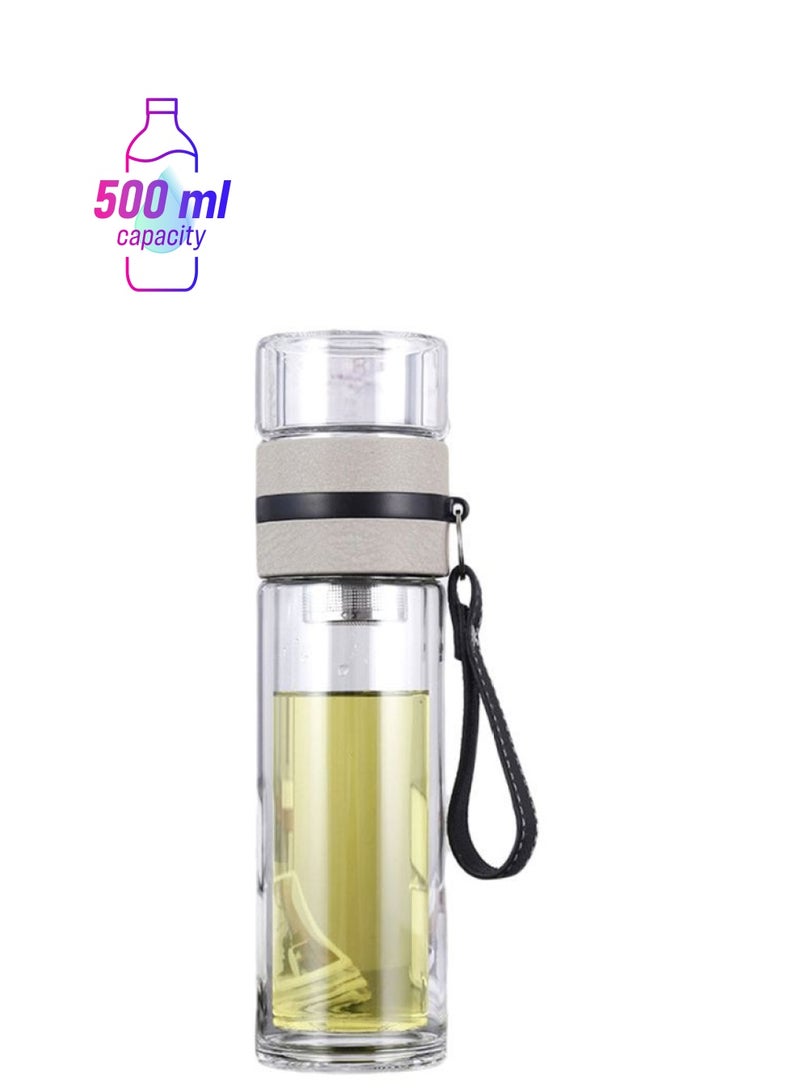 NIBEMINENT Double Wall Water Bottle Clear/Grey/Black 24x6.5cm - Image 1