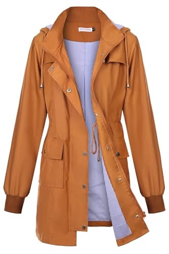 PITINAN Womens Rain Jackets Waterproof With Hood Lined Rain Coats Lightweight Waterproof Rain Jacket For Women Fall Jacket Caramel M - Image 1