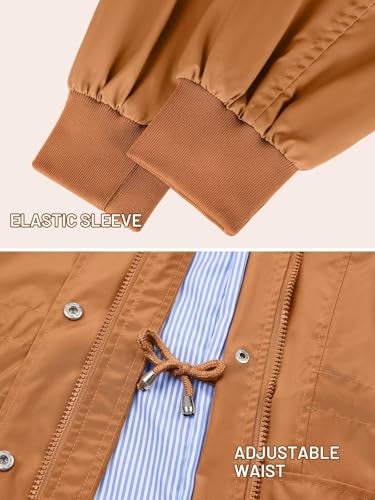 PITINAN Womens Rain Jackets Waterproof With Hood Lined Rain Coats Lightweight Waterproof Rain Jacket For Women Fall Jacket Caramel M - Image 5
