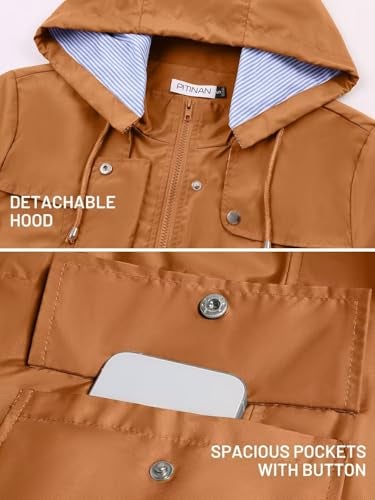 PITINAN Womens Rain Jackets Waterproof With Hood Lined Rain Coats Lightweight Waterproof Rain Jacket For Women Fall Jacket Caramel M - Image 4