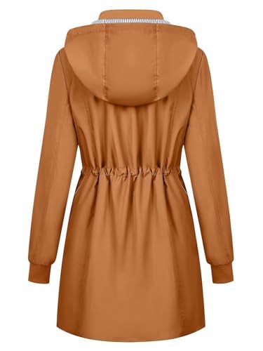 PITINAN Womens Rain Jackets Waterproof With Hood Lined Rain Coats Lightweight Waterproof Rain Jacket For Women Fall Jacket Caramel M - Image 2