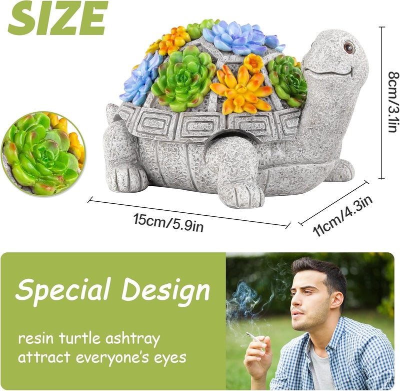 LESES Ashtray, Outdoor Ashtray with Lid Smokeless Waterproof Ash Tray with Cute Turtle Decor, Resin Ashtrays for Cigarettes Home Office, Porch Patio Decorations Indoor - Image 3