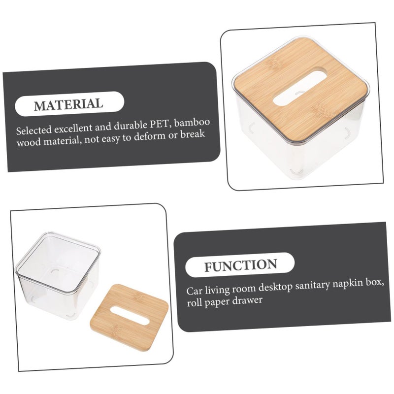Amosfun 11.5x11.5x9cm Elegant Tissue Box Cube Bamboo Roll Paper Dispenser for Office Home Decor - Image 3