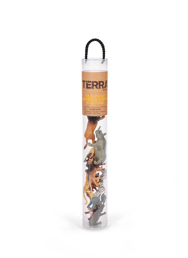 Terra by Battat 12 Pcs Wild Animals Tube, Wildlife Set-Ensembled' Animaux Sauvages, Realistic looking Mini 4-8cm Plastic Animal Figure Toys for kids 3+ Years  - Image 1