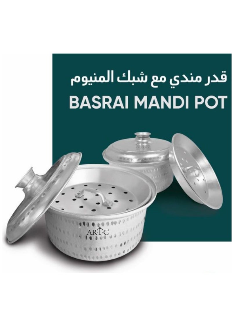 ARTC - ARTC Aluminum Basrai Mandi And Biryani Cooking Pot With Lid And Grill Net 33cm Silver - Image 1