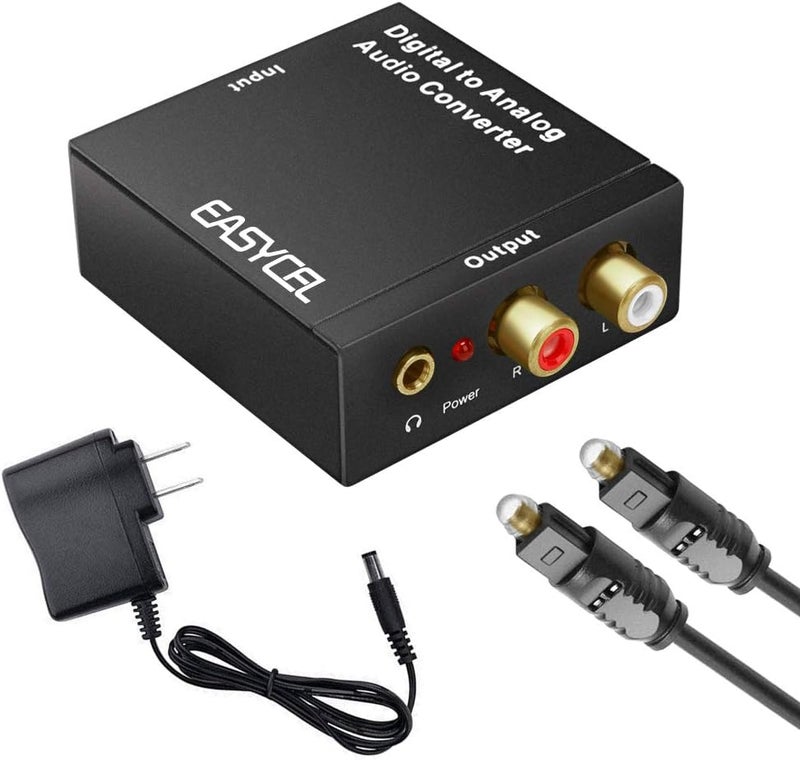EASYCEL Audio Digital to Analog Converter DAC with 3.5mm Jack, Optical SPDIF Toslink Coaxial to Analog Stereo L/R Converter with Optical Cable and Power Adapter for PS3 PS4 Xbox - Image 1