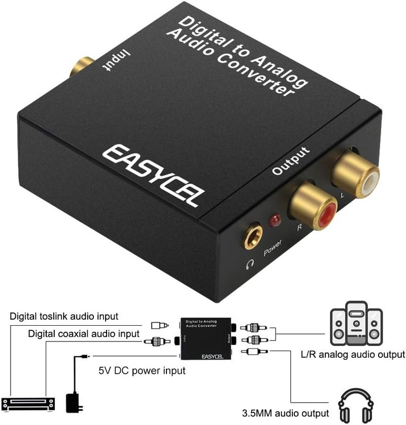 EASYCEL Audio Digital to Analog Converter DAC with 3.5mm Jack, Optical SPDIF Toslink Coaxial to Analog Stereo L/R Converter with Optical Cable and Power Adapter for PS3 PS4 Xbox - Image 3