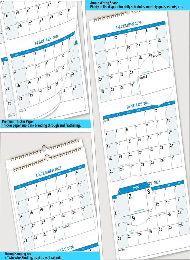 Dayvorax 2026 Wall Calendar - 3 Month Calendar 2026 Vertical, Dec 2025 - Jan 2027, 3 Month Wall Calendar, 11 x 26 In Open, 2026 Calendar with Large Print, Holidays, Thick Paper, large blocks & Notes - Image 4