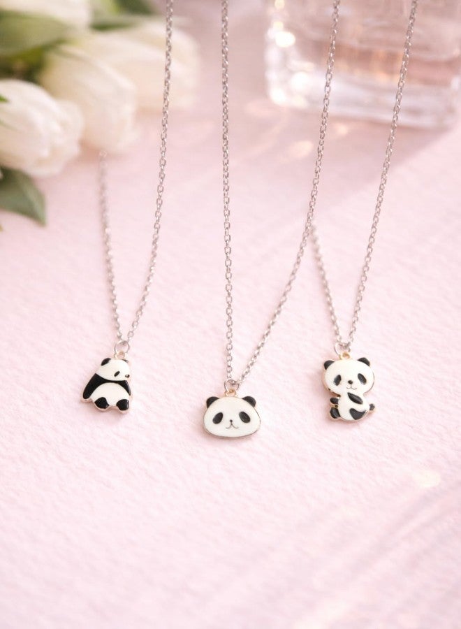 SUKHAD Cute Panda Pendant Necklace for Girls & Women - Silver Plated Chain with Enamel Panda Charm - Lightweight Kawaii Animal Jewelry Gift (Pack of 3 Designs) - Image 3