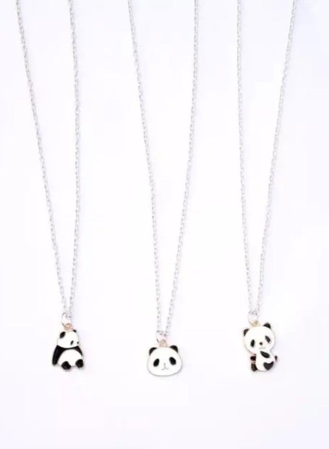 SUKHAD Cute Panda Pendant Necklace for Girls & Women - Silver Plated Chain with Enamel Panda Charm - Lightweight Kawaii Animal Jewelry Gift (Pack of 3 Designs) - Image 1