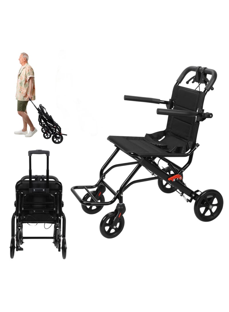 XiuWoo Lightweight Folding Wheelchair for Adults, Portable Transport Chairs with Foot Rests, Aluminum Frame with PU Wheels, Adjustable Safety Strap for Adults Seniors Elderly - Image 1