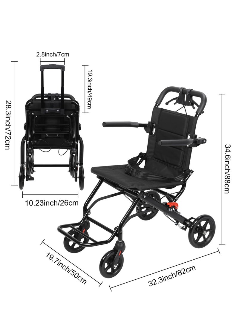 XiuWoo Lightweight Folding Wheelchair for Adults, Portable Transport Chairs with Foot Rests, Aluminum Frame with PU Wheels, Adjustable Safety Strap for Adults Seniors Elderly - Image 2