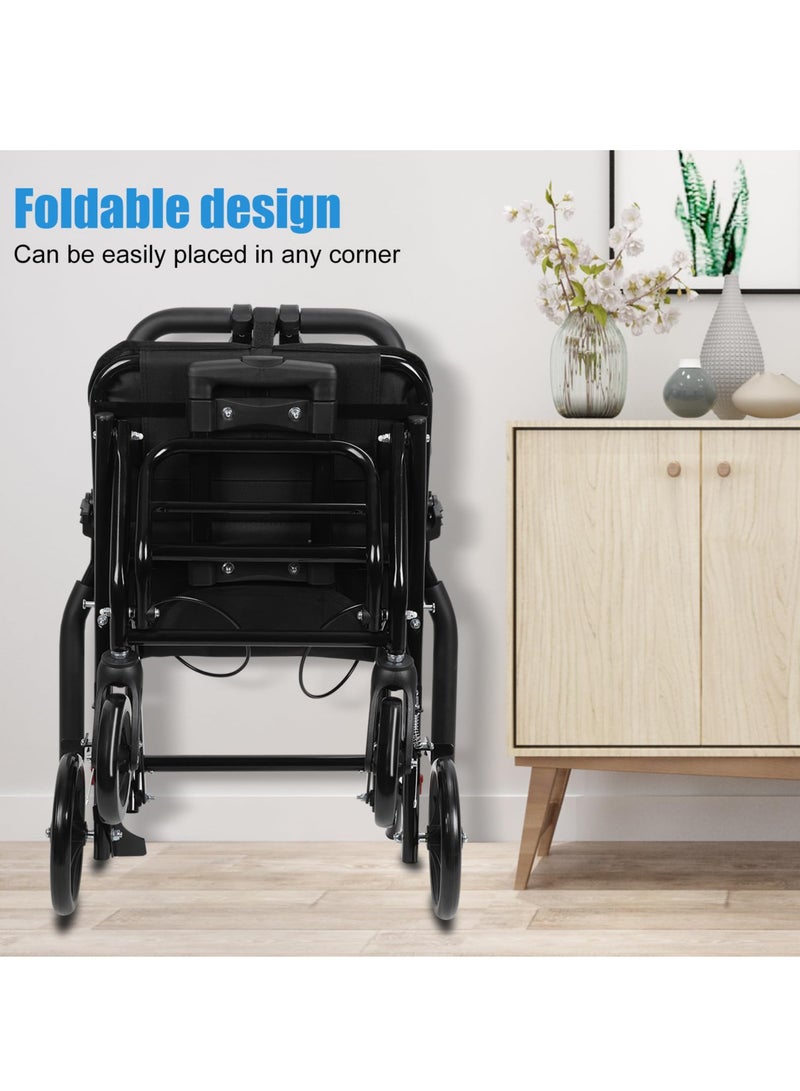 XiuWoo Lightweight Folding Wheelchair for Adults, Portable Transport Chairs with Foot Rests, Aluminum Frame with PU Wheels, Adjustable Safety Strap for Adults Seniors Elderly - Image 4