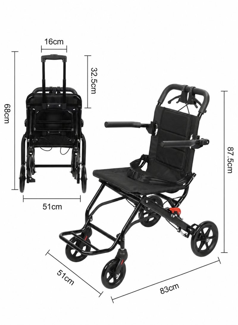 XiuWoo Lightweight Folding Wheelchair for Adults, Portable Transport Chairs with Foot Rests, Aluminum Frame with PU Wheels, Adjustable Safety Strap for Adults Seniors Elderly - Image 2