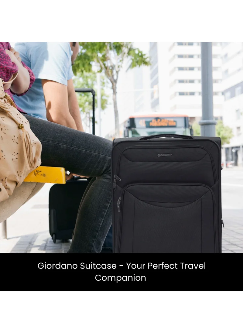 جيوردانو GIORDANO Casablanca Series Luggage Set Black, 3 Piece Soft Nylon Lightweight Durable Expandable 4 Wheels Suitcase Trolley Bag With Secure 3 Digit Number Lock.(20/24/28 INCH)