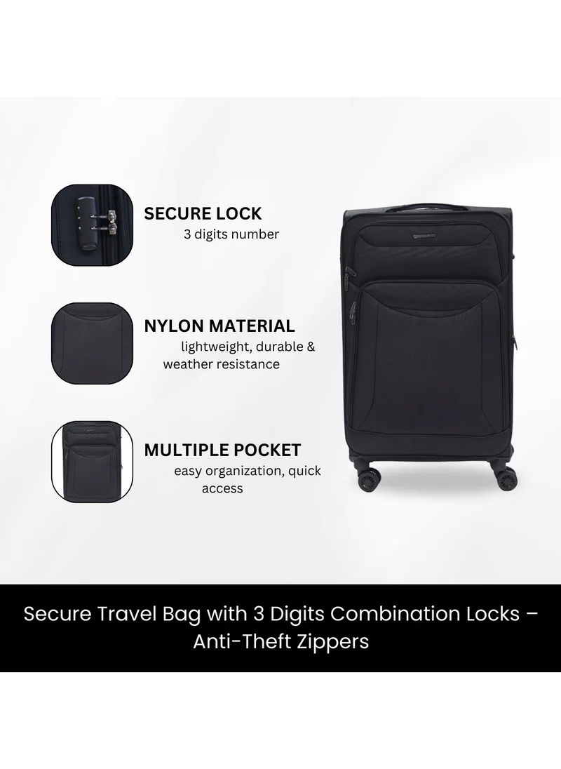 جيوردانو GIORDANO Casablanca Series Luggage Set Black, 3 Piece Soft Nylon Lightweight Durable Expandable 4 Wheels Suitcase Trolley Bag With Secure 3 Digit Number Lock.(20/24/28 INCH)