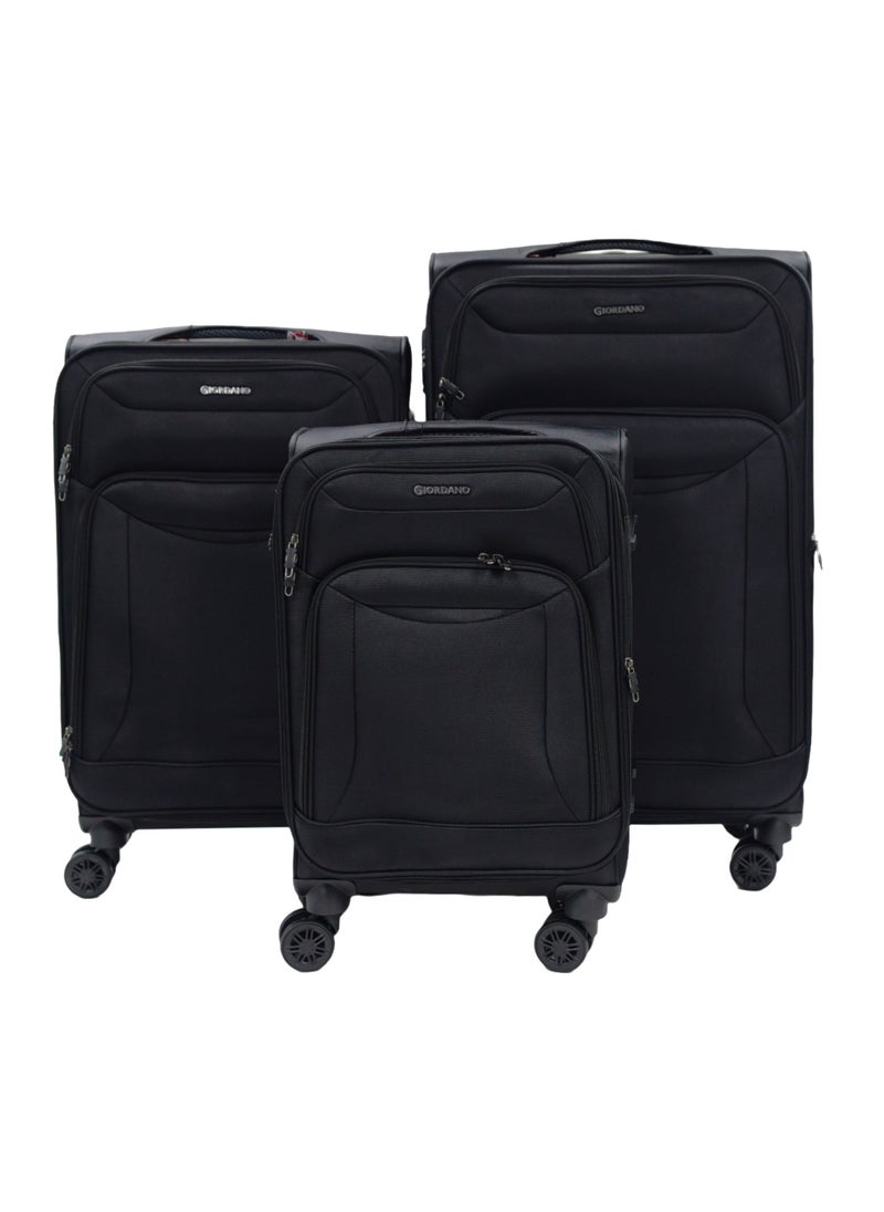 GIORDANO GIORDANO Casablanca Series Luggage Set Black, 3 Piece Soft Nylon Lightweight Durable Expandable 4 Wheels Suitcase Trolley Bag With Secure 3 Digit Number Lock.(20/24/28 INCH)  - Image 1