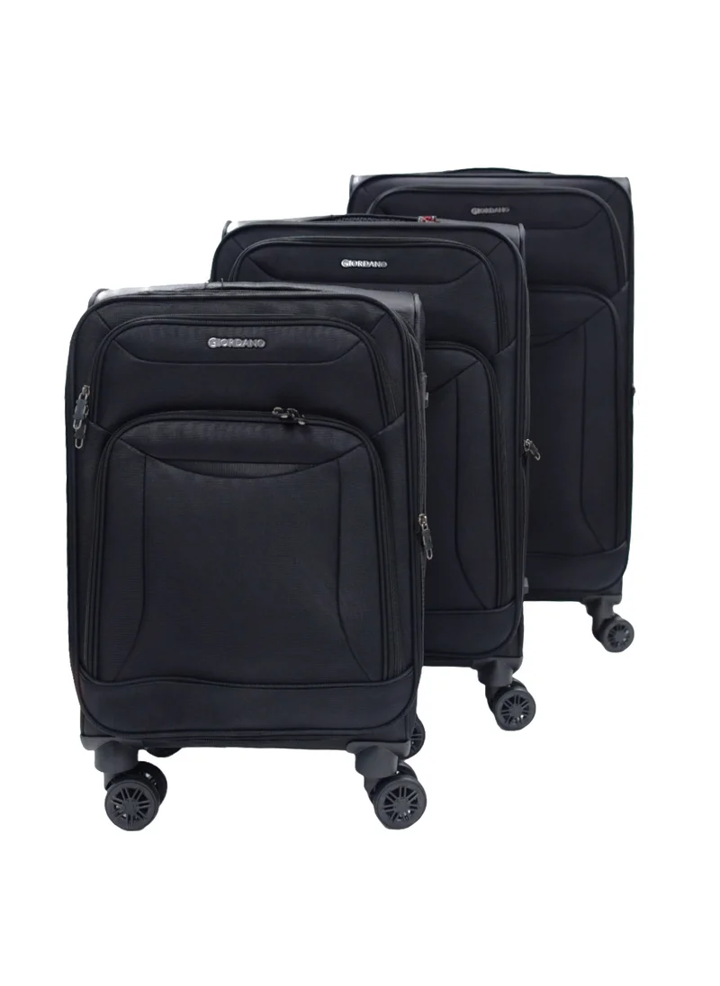 جيوردانو GIORDANO Casablanca Series Luggage Set Black, 3 Piece Soft Nylon Lightweight Durable Expandable 4 Wheels Suitcase Trolley Bag With Secure 3 Digit Number Lock.(20/24/28 INCH)