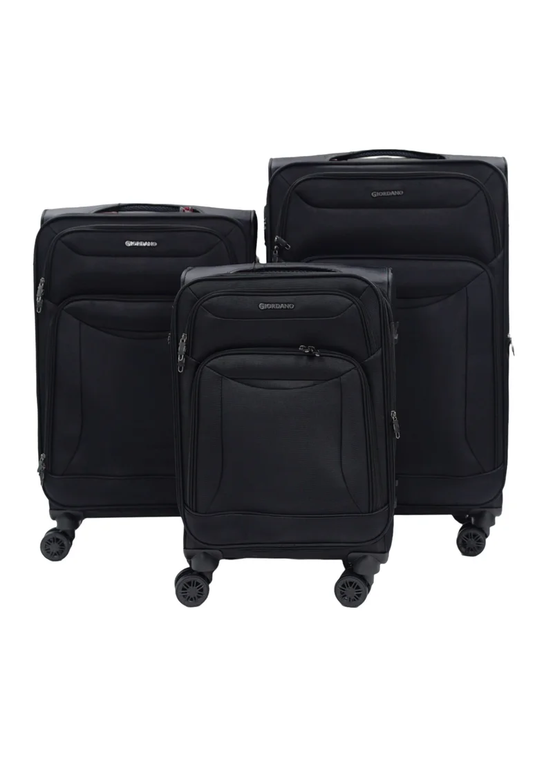 جيوردانو GIORDANO Casablanca Series Luggage Set Black, 3 Piece Soft Nylon Lightweight Durable Expandable 4 Wheels Suitcase Trolley Bag With Secure 3 Digit Number Lock.(20/24/28 INCH)