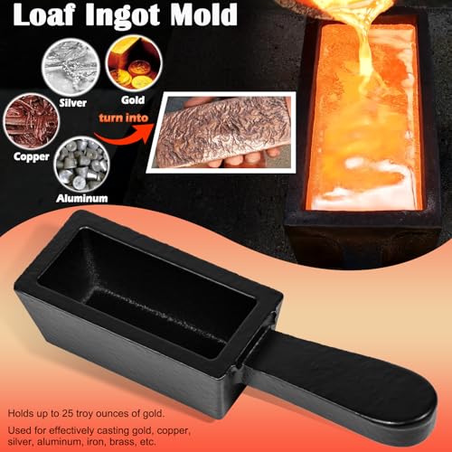 Bonbo 25 oz Troy Ounce Gold Bar Loaf Cast Iron Ingot Mold Perfect for Custom Smelting Pouring Melting Casting Refining Gold Silver Copper Aluminum Brass Precious Metals - Image 2