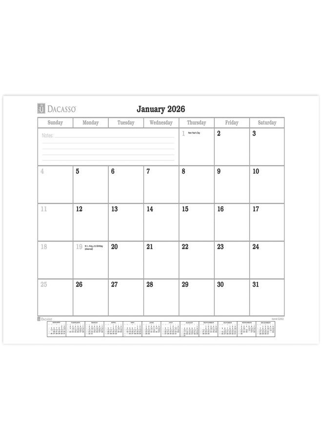 Dacasso 2026 Desk Pad Monthly Calendar Refill/Insert, 32.875" x 18.875", Dacasso (S2002 / S2002-O) - Image 1