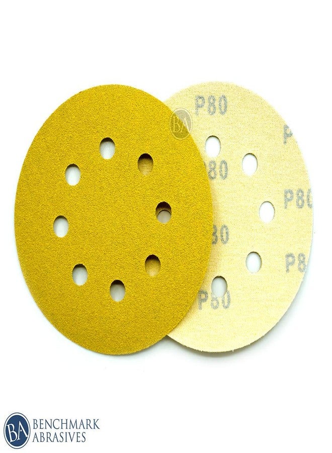 كاشطة القياس أقراص Benchmark Abrasives المصنوعة من أكسيد الألومنيوم الفاخر مقاس 5 بوصات، ذات 8 فتحات، مزودة بحلقات وخطاف، لصنفرة المعادن والمعادن غير الحديدية والخشب والبلاستيك والألياف الزجاجية (عبوة من 50 قرصًا) - حبيبات 100 - Image 3