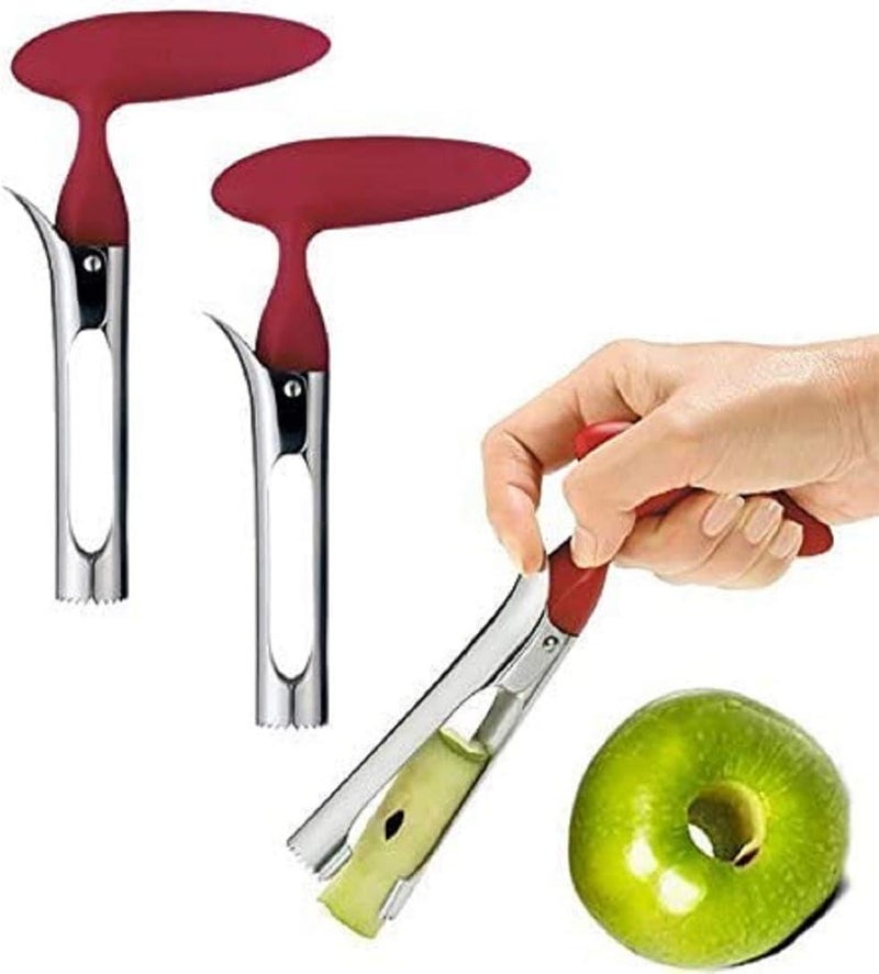 Bright Kitchen 2 PACK - Apple Corer Lever Tool by BRIGHT KITCHEN Stainless Steel Pear Fruit Seed Remover Cherry Red Grip with Serrated Blade - Image 1