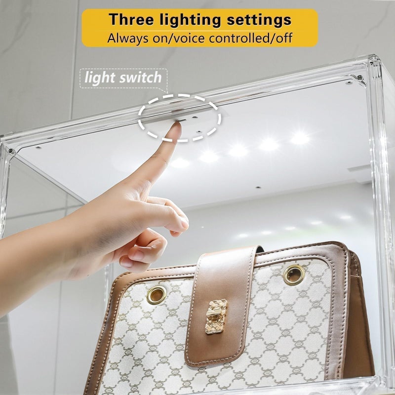 GUDEMAY Clear Showcase with Light, Stackable Acrylic Display Case for Collectibles, Figures, Shoes, Toys & Jewelry, Dustproof Storage Box - Support Voice Control Lighting - Image 5