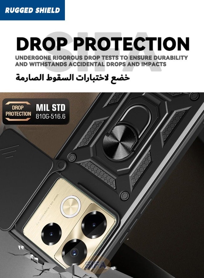 راجيد شيلد حافظة Infinix Note 40 Pro/40 Pro+ 5G (وليس 4G) مع غطاء كاميرا، غطاء هاتف مقاوم للصدمات شديد التحمل من الدرجة العسكرية مع مسند حلقي لهاتف Infinix Note 40 Pro/40 Pro+ 5G، أسود - Image 4