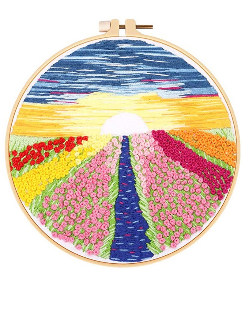 Embroidery Starter Kit with Pattern and Instructions 3 Sets Cross Stitch Kit Include Embroidery Clothes with Plants Flowers Pattern 1 Embroidery Hoops Color Threads and Tools