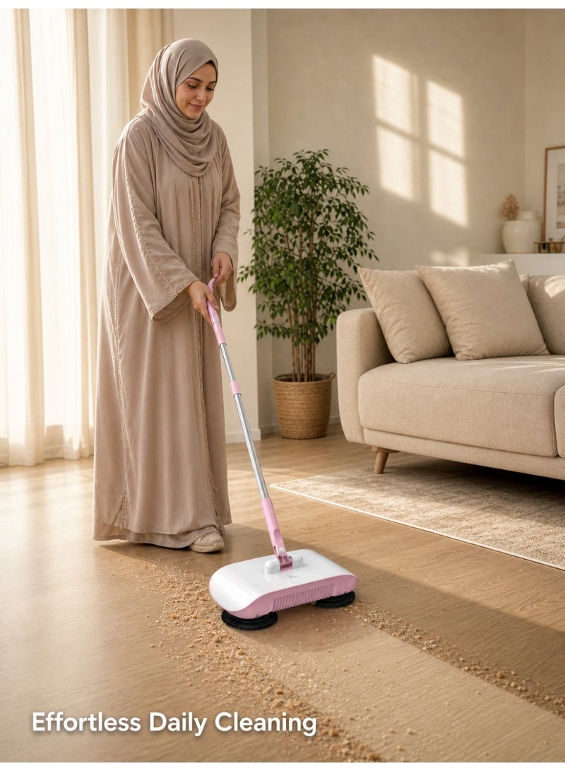 مكنسة أرضية يدوية دفع، 2 في 1 كنس ومسح، آلية ميكانيكية بدون كهرباء، نحيفة 5 سم لتنظيف تحت الأثاث، صديقة لشعر الحيوانات الأليفة، عرض 28 سم / مقبض 110 سم، وردي مع قطعة قماش واحدة - Image 5