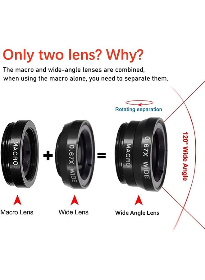 إم إكس إن طقم عدسات كاميرا الهاتف 3 في 1، عدسة عين السمكة ماكرو بزاوية واسعة عالمية للهواتف الذكية iPhone وSamsung وAndroid (أسود) - Image 2