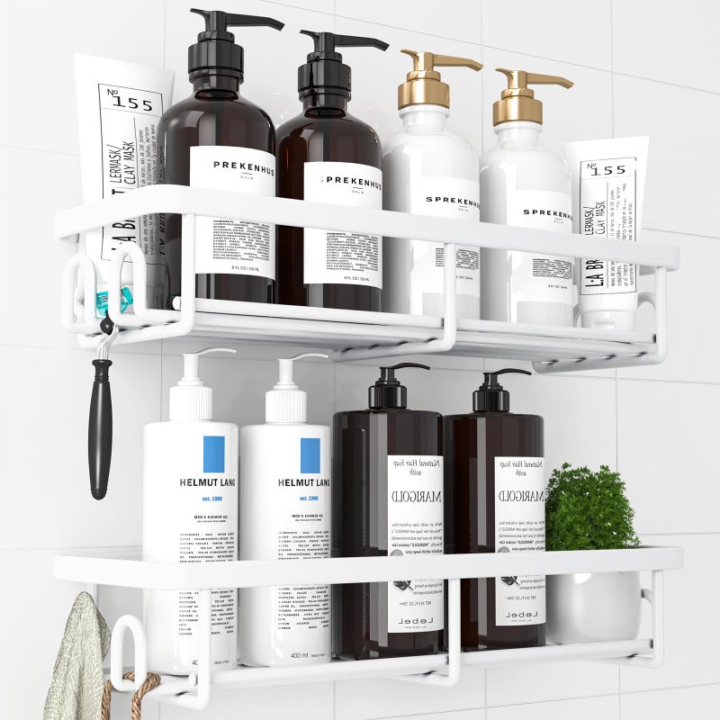 Kitsure 2 Pack Rustproof Shower Caddy  Minimalist Style Bathroom Shelves WallMounted Shower Shelf Large CapacityDurable Bathroom Accessory Large White
