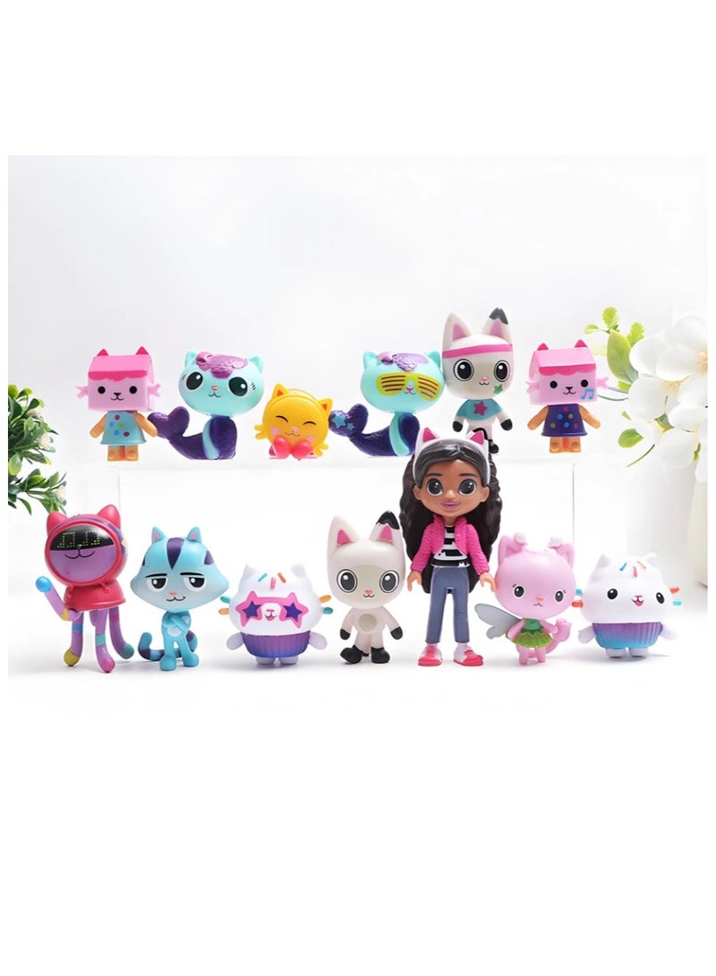 13pcs Gabby Dollhouse Anime Figure Toy Smiling Car Cat Hug Gaby Girl Dolls Mercat Cartoon Action Figure  - Image 1